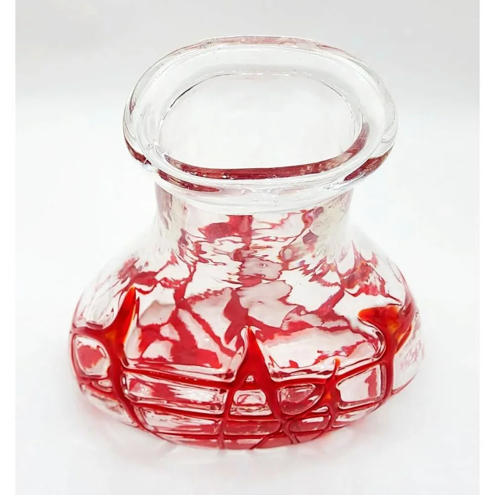 Hand-blown Red Flame Art Glass Vase By Margie’s Garden